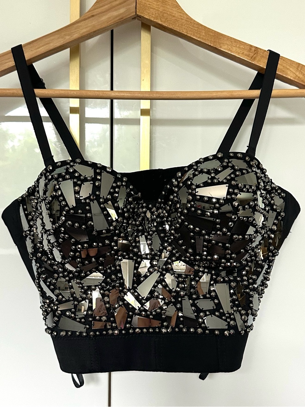 The Sang embellished mirror bustier corset crop top medium